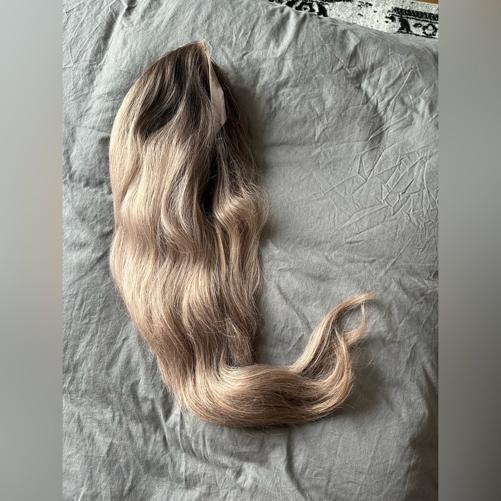 24 inch ombré/rooted rose gold brunette synthetic lace front wig
